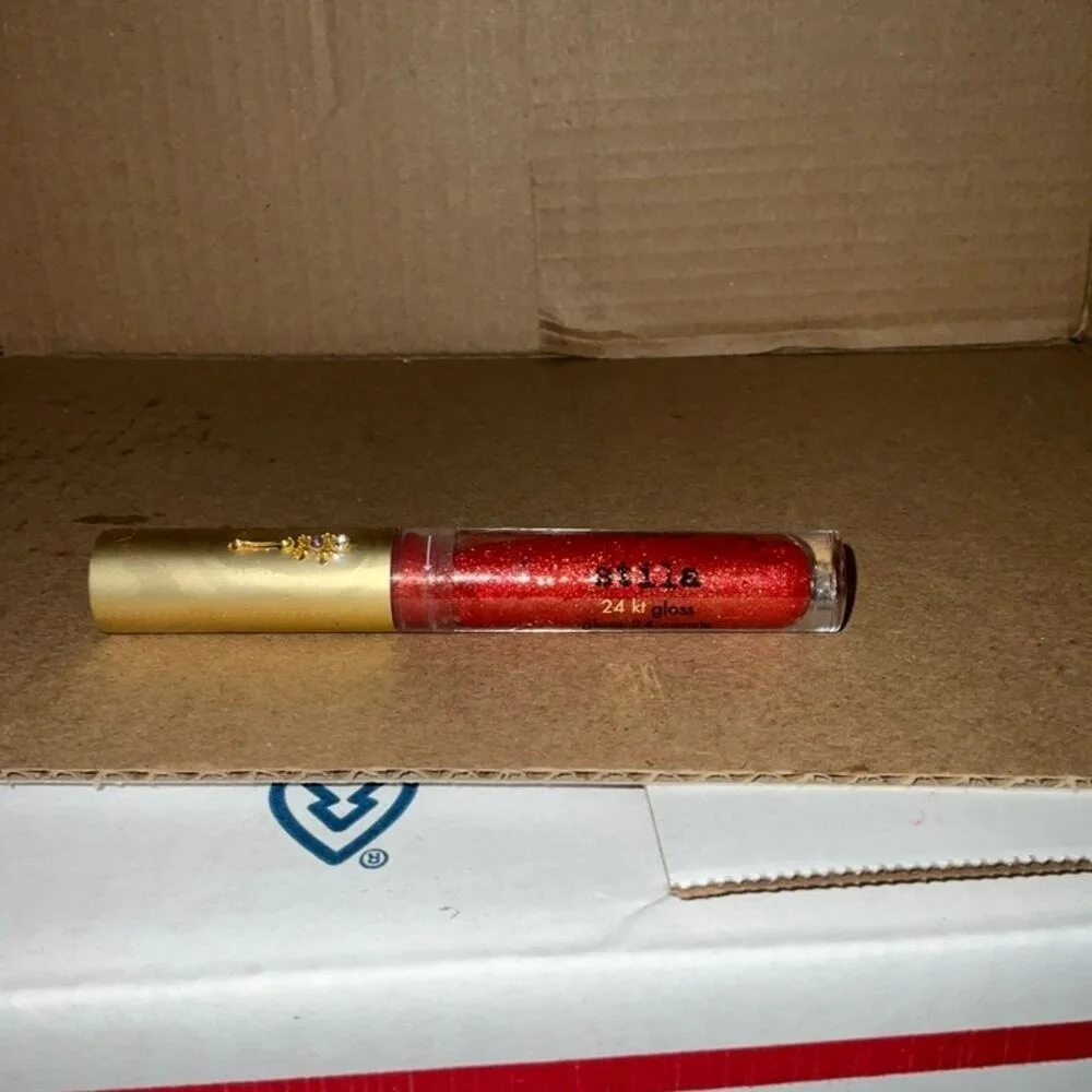 Stila 24kt Gloss Radiant Sunset‎ 03 Red Glitter Lip Gloss Gold Infused Shimmer